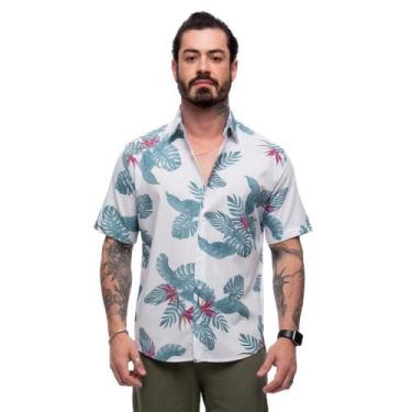 Imagem de Camisa Florida Manga Curta Masculina Leve Verão - Teodoro, M, Branco