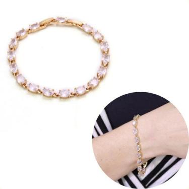 Imagem de Pulseira Feminina Bracelete Riviera com zirconias Oval semijoia garant
