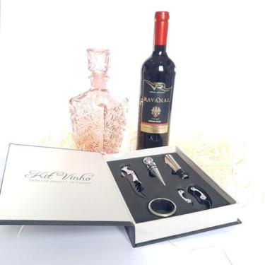 Imagem de Vinho cabernet com kit abridor e garrafa vidro retrô rosa claro - Patr