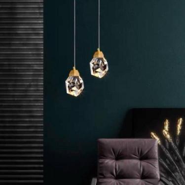Imagem de Kit 2 Pendente Dourado Pedra De Cristal Lavabo Sala Led 3w - AAATOP
