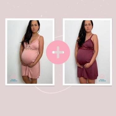 Imagem de Kit 2 Camisolas Amamentação com Click Frontal com Renda - ROUPA DE DOR