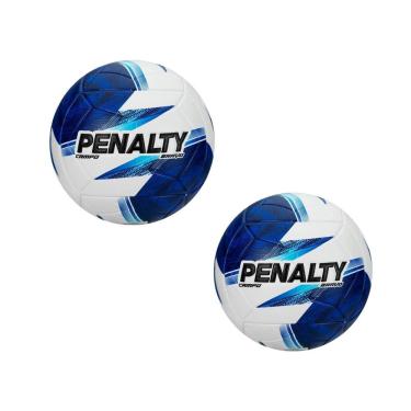 Imagem de Kit 2 Bola de Futebol Campo Bravo XXVI com Toque Macio e Câmara 6D Branco e Azul Penalty