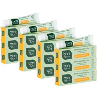 Imagem de Kit 12 Creme Dental Boni Natural Sem Fluor Curcuma Hortela Antisseptic