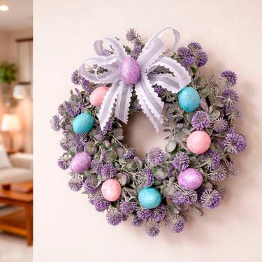 Imagem de Guirlanda Decorativa de Páscoa com Ovinhos Artificiais para Portas e Paredes 30cm Roxo
