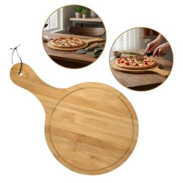 Imagem de Tábua De Bambu Cozinha Corte Pizza P/ Servir Frios Multiuso Bambu Bege
