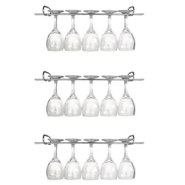 Imagem de 3 Suportes Taças Cromado Decoração Adega Bar Vinho 25cm - MS Aramados