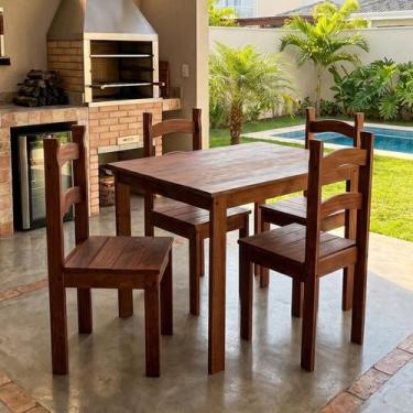 Imagem de Mesa de Jantar 4 Lugares com 4 Cadeiras em Madeira Maciça Rústic Marro