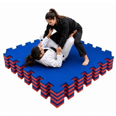 Imagem de Tatame Tapete EVA 1x1 M 30mm 100x100x3cm Azul com Vermelho Linha PREMI