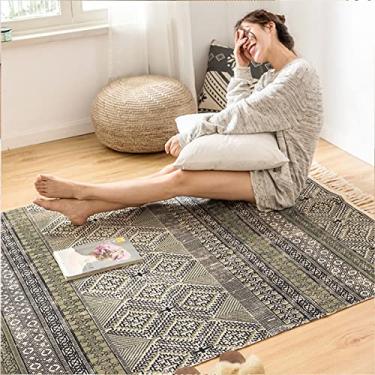 Imagem de jia cool Tapete de área estilo boêmio moderno, (47" x 71"), algodão, lavável, tapetes de área vintage com borla, para sala de estar da cozinha
