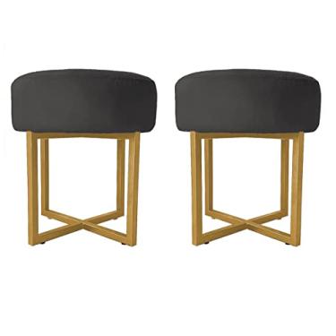 Imagem de 02 Puff Decorativo Madrid Luxo Dourado Assento Suede Cinza - Folk Móveis