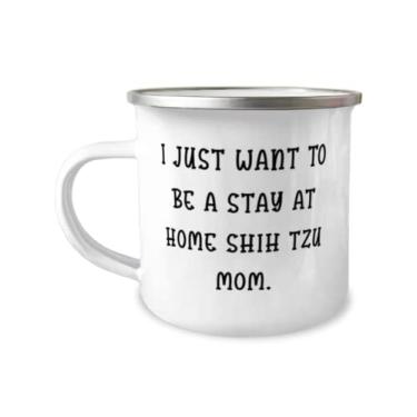 Imagem de SpreadPassion Presentes legais para cães Shih Tzu, I Just Want to Be a Stay at Home Shih Tzu Mom, Gag 355 ml Caneca para amantes de animais de estimação de amigos