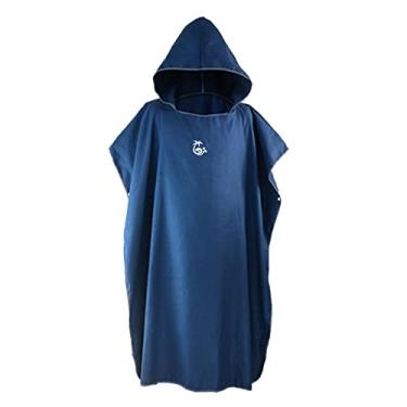 Imagem de Robe de Poncho de Capuz com Capuz de Microfibra de Secagem Rápida Capa Toalha de para, tação, Surf, Azul-marinho