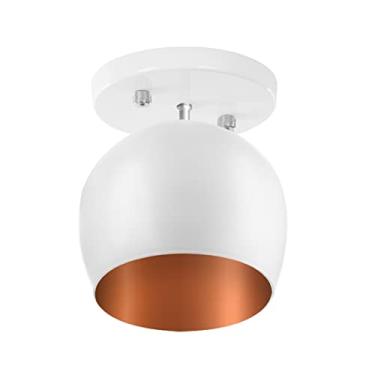 Imagem de Lustre Plafon Bola 15 cm Redonda Branco com Cobre