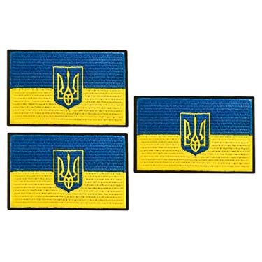 Imagem de 3 pçs patch bandeira do Tridente da Ucrânia, bordado tático emblema moral gancho e laço costurado na mochila casaco uniforme chapéu (Ucrânia)