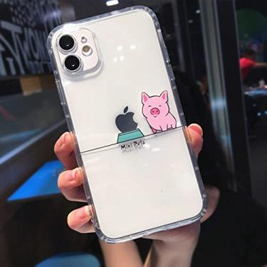 Imagem de Capa de telefone para iPhone 11 13 Pro MAX XS XR X 12 Mini 7 8 Plus Bonito Dos Desenhos Animados Animal Cão Gato Porco Capa Traseira à prova de choque, alimentação de porco, para iPhone 11