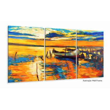 Imagem de Quadro Decorativo Pintura Barco Na Costa 120x60 Sala Quarto