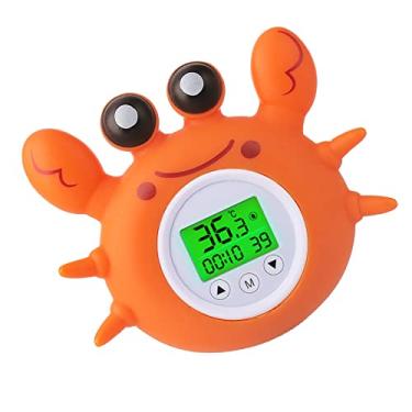 Imagem de lifcasual Termômetro de banho com visor tricolor iluminado de temperatura ambiente em Fahrenheit e Celsius Adorável caranguejo em forma flutuante de brinquedo para banheira Termômetro de temperatura de