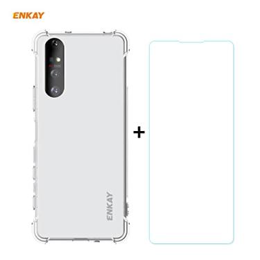 Imagem de YUNCHAO Caixa de telefone Para Sony Xperia 5 II Hat-Prince Enkay Clear TPU CHOQUE à prova de choque macio tampa antiderrapante + 0.26mm 9h 2.5D filme protetor de vidro temperado capa para celular