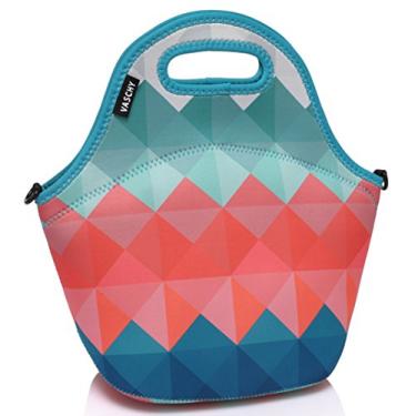 Imagem de Lancheira, VASCHY Saco de Almoço para Menina Menino Bolsa Térmica com Isolamento de Neoprene com Alça de Ombro Ajustável Destacável,Triângulo