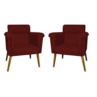 Imagem de Kit 02 Poltronas Decorativa Elisa Pés Palito Suede Bordô - DS Estofados