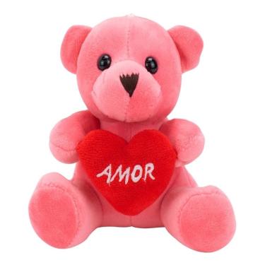 Imagem de Chaveiro Urso Rosa Coração Amor 12cm - Pelúcia
