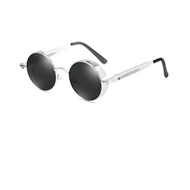 Imagem de Óculos de Sol Gótico Clássico Steampunk Polarizado Masculino Feminino Designer Vintage Redonda Armação de Metal Óculos de Sol UV400,3,A