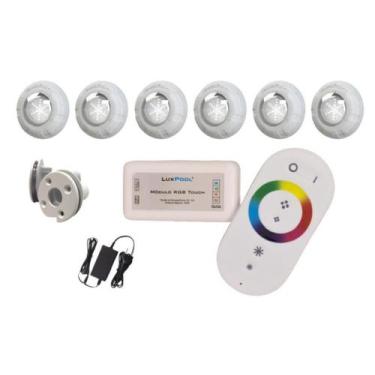 Imagem de Kit 6 Leds Rgb 9W Piscina Com Controle + Fonte + Nicho Vinil - Luxpool