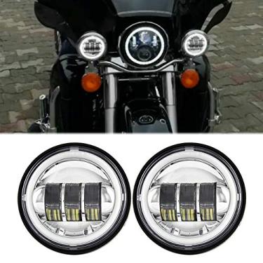 Imagem de Autokun Faróis de neblina LED de 11,4 cm com anel de halo branco olhos de anjo 1 par de lâmpadas de 11,4 cm para lâmpada de neblina Har-ley David-son Daymarker Harley Fog