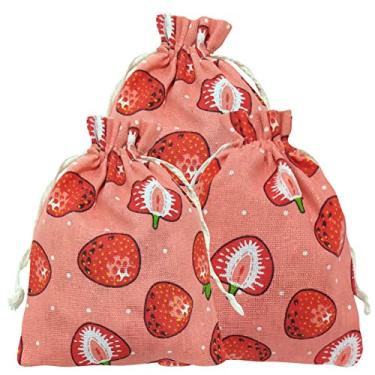 Imagem de Sacos de presente de festa de morango de verão tema de frutas saco de presente com cordão twotti fruity Party Favor Bag para festa de morango, chá de bebê, festa de aniversário, tema de frutas de verão sacos de lembrancinha de festa suprimentos