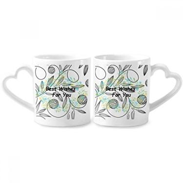 Imagem de Conjunto de canecas de porcelana para casais de flores frescas desenho Best Wish com coração