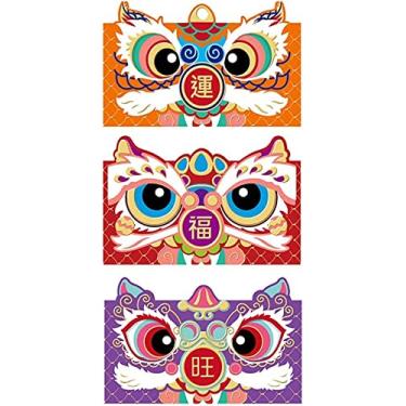 Imagem de 3Pcs Envelope Vermelho Leão Colorido Criativo Envelope Vermelho Leão Tridimensional Casamento Pacote Vermelho O Ano Novo Festival da Primavera Envelope Vermelho Envelope Vermelho Criativo Infantil (Estilo 4)