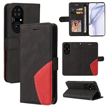 Imagem de Capa carteira Huawei P50, compartimentos para porta-cartões, fólio de couro PU de luxo anexado à prova de choque capa de TPU com fecho magnético com suporte para Huawei P50 (preto)