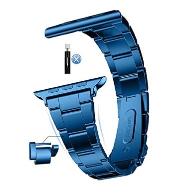 Imagem de MaKTech Pulseira de Relógio de Metal de Aço Inoxidável,Remoção Autodesmontável (Sem Necessidade de Rerramenta),para Apple Watch 10/9/Ultra 2/SE/8/7[2024] (42mm/41/40mm,Azul)