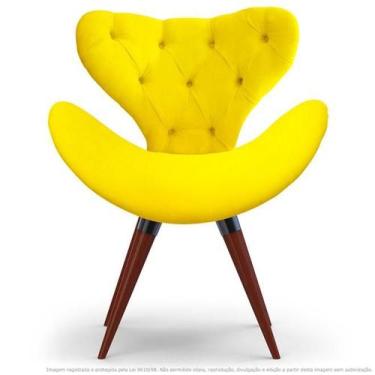Imagem de Poltrona Com Capitonê Decorativa Cadeira Egg Amarela Com Base Fixa De