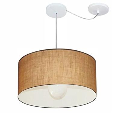 Imagem de Lustre Pendente com Desvio de Centro Cúpula Tecido 50x25 cm, Vivare Iluminação, Pendente4230 LP, Palha, Médio