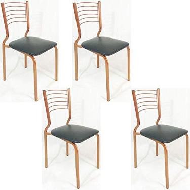 Imagem de Kit 4 Cadeiras Empilhável de Cozinha Cor Cobre Assento Preto Pé em tubo 20x20 - Poltronas do Sul