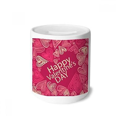 Imagem de Caixa de moedas de cerâmica Happy Valentine's Day com coração rosa para presente de cofrinho