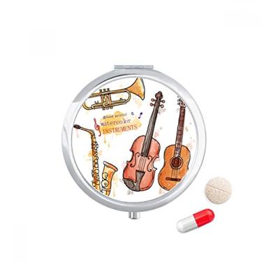 Imagem de Caixa de comprimidos com estampa de aquarela de instrumentos musicais, caixa de armazenamento de remédios