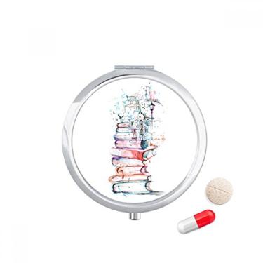 Imagem de Caixa de comprimidos de aquarela Books Building Street, caixa de armazenamento de remédios