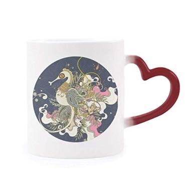 Imagem de Caneca Flower Japan Hippocampus Ukiyo-e sensível ao calor Caneca vermelha que muda de cor