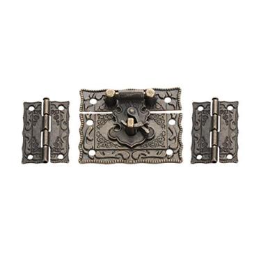 Imagem de Antique Bronze Cadlock Bloqueio Jóias de Caixa De Madeira Latch Fecho Hasp e 2 Pcs Mala Armário Dobradiça Móveis Vintage Decorativo Hardware YYDFPIIA