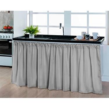 Imagem de Cortina Para Pia Cozinha Balcão 3,00x0,80 Tecido Liso Cinza