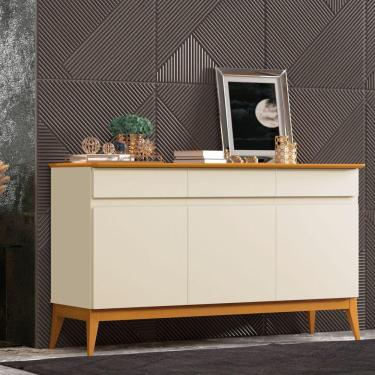 Imagem de Buffet Aparador 141cm 3 Portas 3 Gavetas Magnum 1.40 EDN Móveis Off White/Cedro