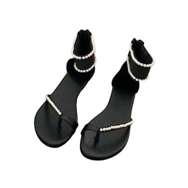 Imagem de CsgrFagr Sandálias de praia femininas chinelos casuais vazados sapatos rasos sandálias retrô pacote feminino sandálias de salto sandálias atléticas flip, Preto, 6.5