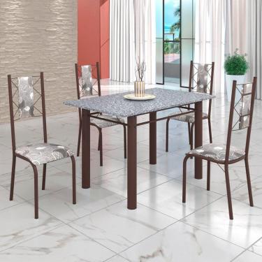 Imagem de Conjunto Sala de Jantar Bahia Mesa Tubo 120x75cm Tampo Pedra Granito Ocre com 4 Cadeiras Paraopeba/Marrom