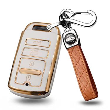 Imagem de ontto Apto para Kia Cadenza K900 K7 K9 Capa de controle remoto inteligente com chaveiro TPU capa de chave elegante proteção total bege