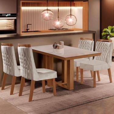 Imagem de Mesa de Jantar 4 Lugares Lottus com Vidro Prêmio/Pena Bege - Lj Móveis
