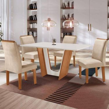 Imagem de Mesa de Jantar 4 Lugares Laura Cinamomo/Off White/Suede Pena - Cel Móveis