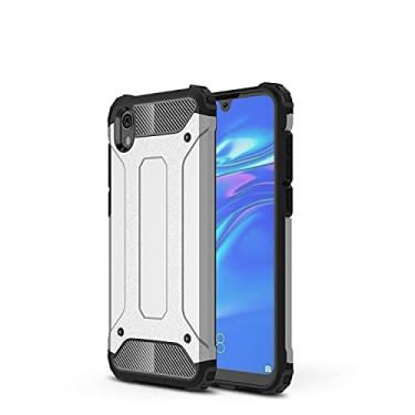 Imagem de MUUGO Pacotes de capa protetora compatível com Huawei Y5 2019/Honor 8S capa TPU + PC bumper camada dupla à prova de choque híbrido capa robusta protetora capa de telefone (cor: prata)