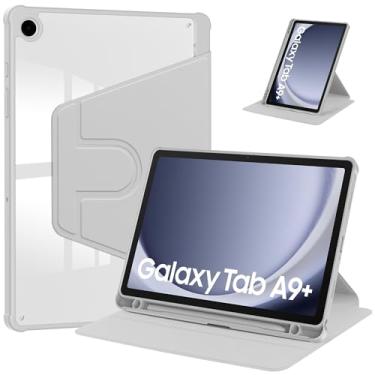 Imagem de Estojo para tablet, capa para tablet Capa traseira transparente compatível com Samsung Galaxy Tab A9 Plus SM-X210/SM-216/SM-X218 11 polegadas com suporte para caneta, suporte giratório de 360 ​​graus
